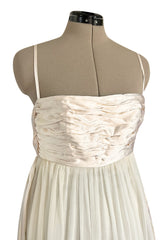 Spectacular Late 1970s Galanos Couture Ivory Silk Chiffon Dress w Brilliant Floral Print