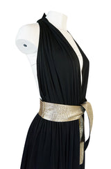 Documented 1980 Bill Tice Plunge Black & Gold Backless Halter Dress