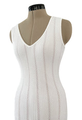Mid 2000s Azzedine Alaia Supermodel Length White Knit w Nude Underlay Illusion Dress