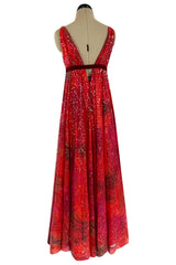 Spectacular 1960s William Travilla Plunging Sequin Covered Couture Silk Dress