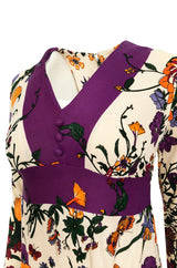 1960s Unlabeled 'Gucci' Floral & Fauna Print Rayon Jersey Dress