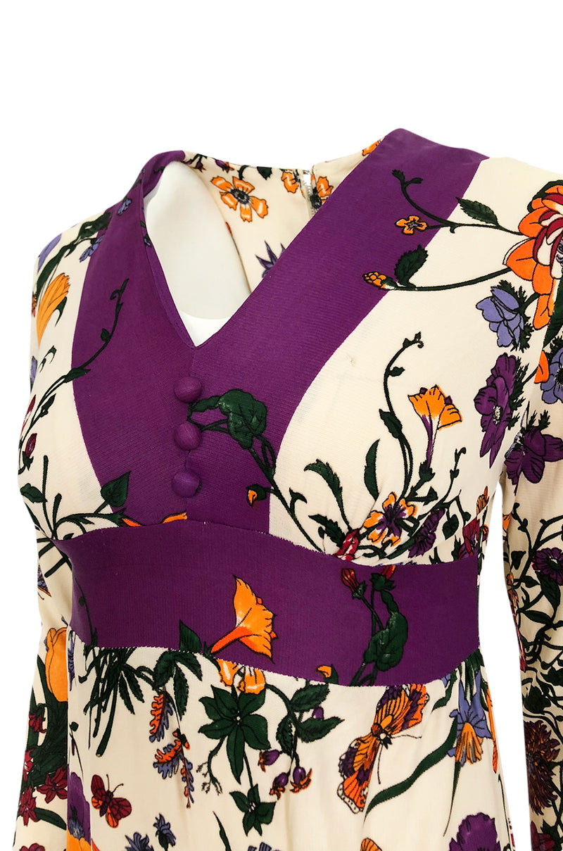 1960s Unlabeled 'Gucci' Floral & Fauna Print Rayon Jersey Dress