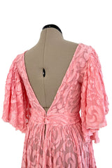 Amazing 1930s Unlabeled Pink Light Woven Cotton Tiered Applique Dress w Amazing Sleeves