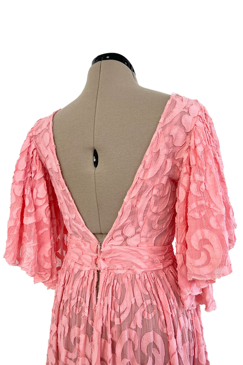 Amazing 1930s Unlabeled Pink Light Woven Cotton Tiered Applique Dress w Amazing Sleeves