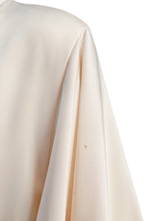 1960s Odette Barsa Loose & Easy Fitting Ivory Silk Caftan w Wide White Feather Cuffs