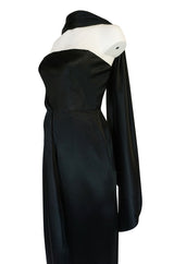 1940s Jacques Griffe Haute Couture Draped Black SIlk Satin Dress
