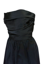 Chic 1970s Pauline Trigere Black Silk Satin Strapless Dress