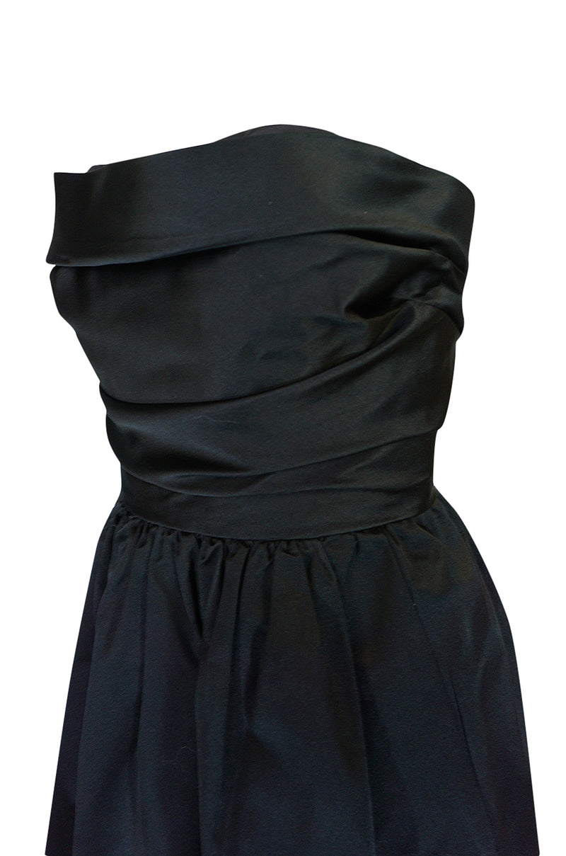Chic 1970s Pauline Trigere Black Silk Satin Strapless Dress