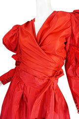 c1980 Red Silk Yves Saint Laurent Attr Wrap Top & Skirt