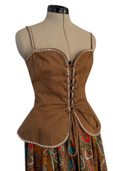 Documented Spring 1977 Yves Saint Laurent Iconic Laced Corset Top & Matching Printed Skirt
