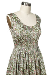 c.1954 Claire McCardell Green & Pink Print Cotton Sun Dress w Belt