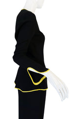 1970s Yellow Trim Ossie Clark Moss Crepe Trouser Suit