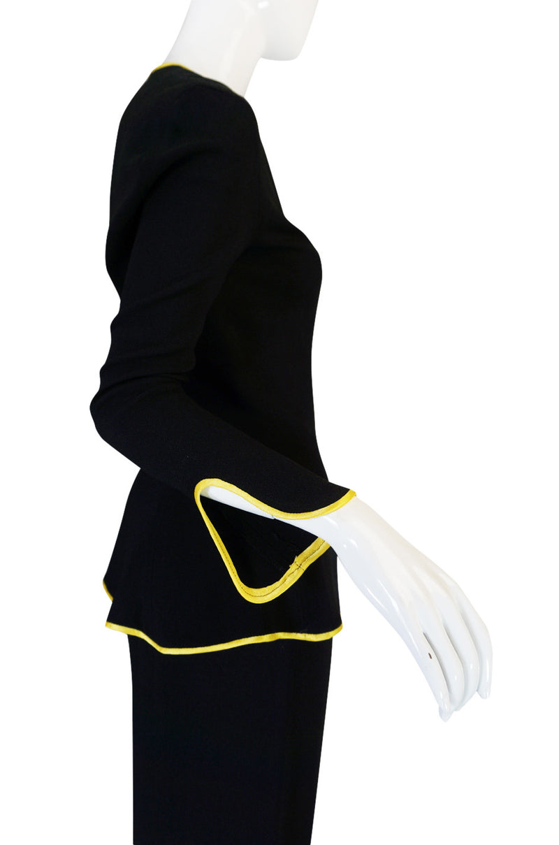 1970s Yellow Trim Ossie Clark Moss Crepe Trouser Suit