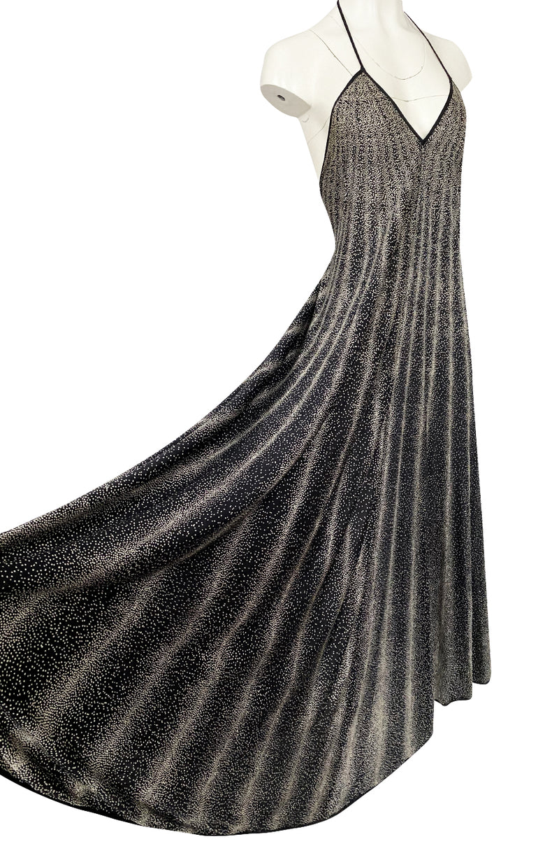 Spring 1976 Missoni Black & White Dot Print Liquid Jersey Plunge Bare Back Dress