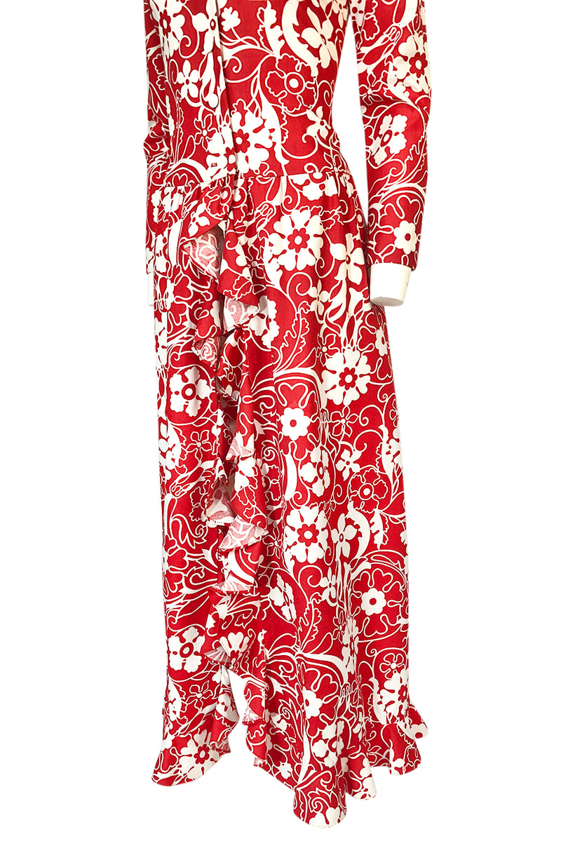 1970 Oscar de la Renta Documented Red Print Beach Coat Dress