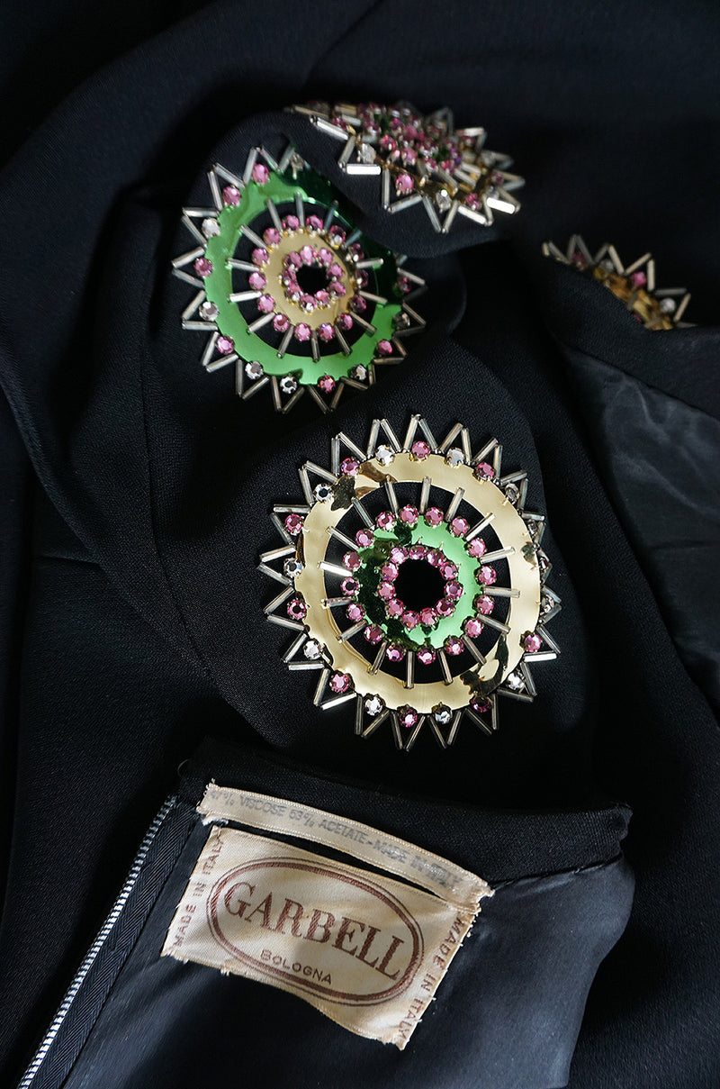 1960s Striking Medallion Embellished Black Dress