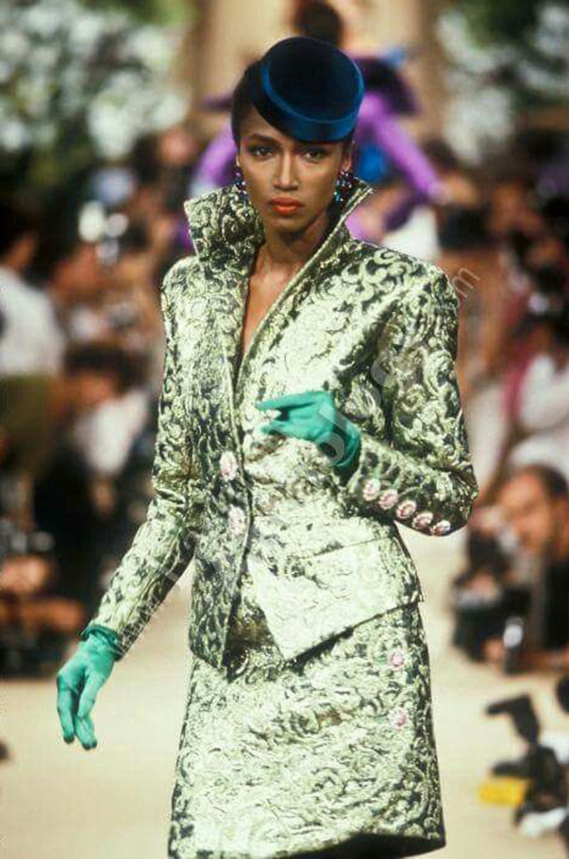 Fall 1989 Ady Couture Lausanne  Yves Saint Laurent Haute Couture Copy Green Metallic Suit