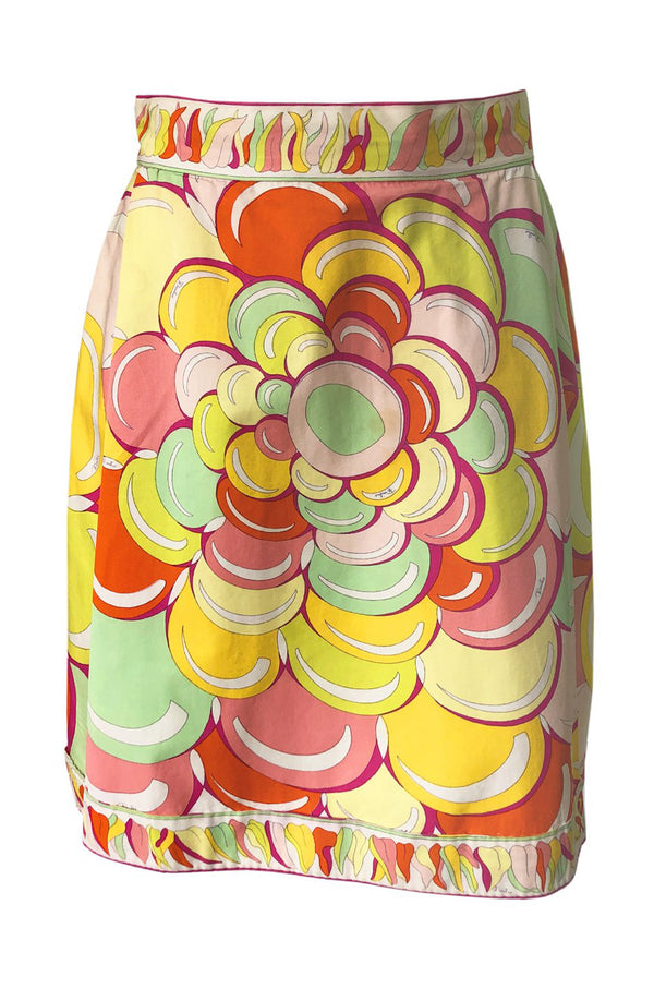 1960s Emilio Pucci Citrus Colored Bubble Printed Cotton Skirt