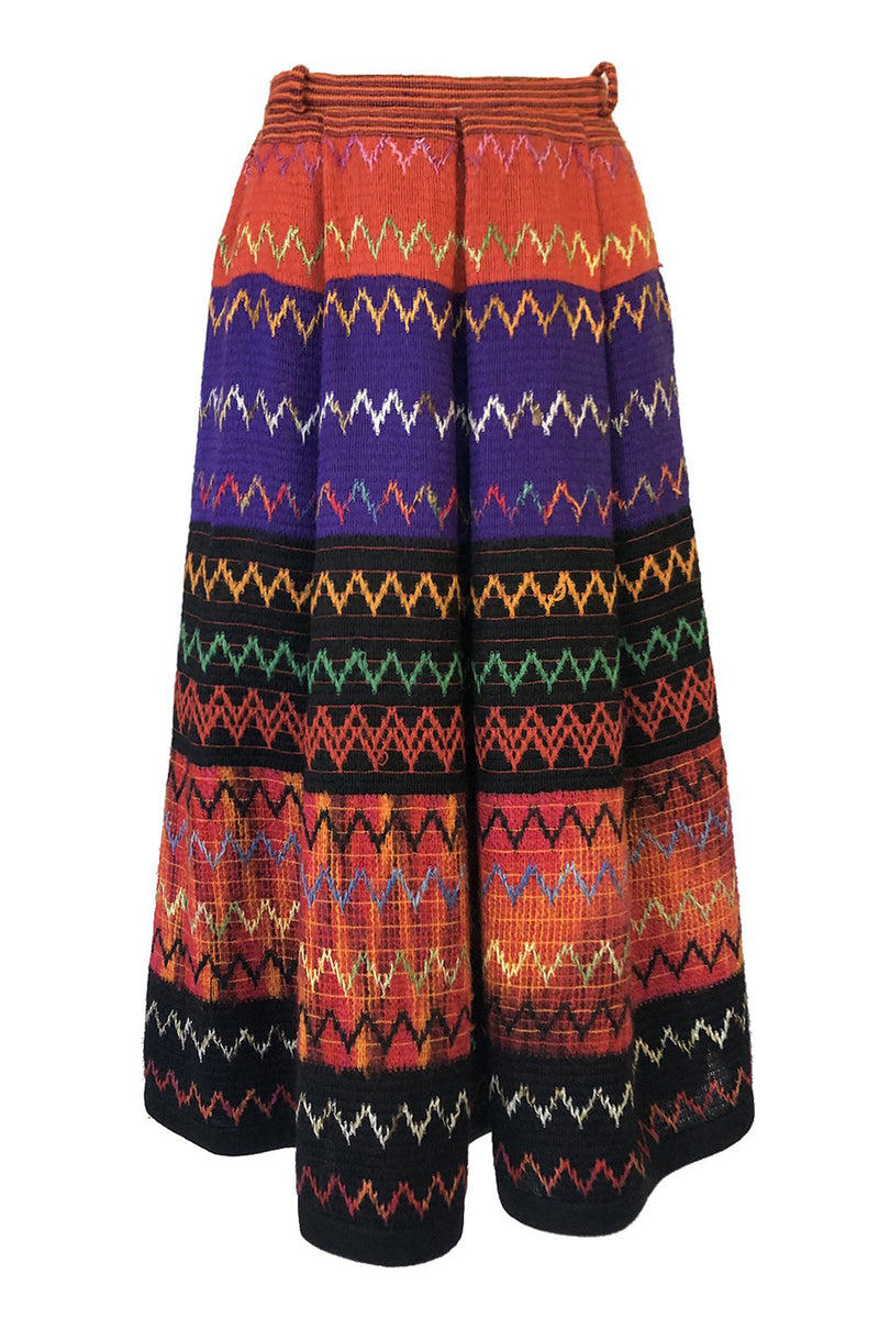 1970s Lanvin Numbered Haute Couture Hand Woven Knit Embroidery Skirt