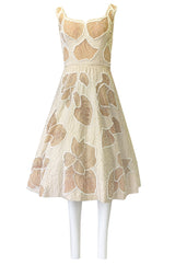 Incredible 1950s Harvey Berin Couture Densely Beaded Ivory Silk Dress