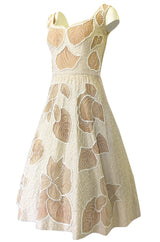 Incredible 1950s Harvey Berin Couture Densely Beaded Ivory Silk Dress