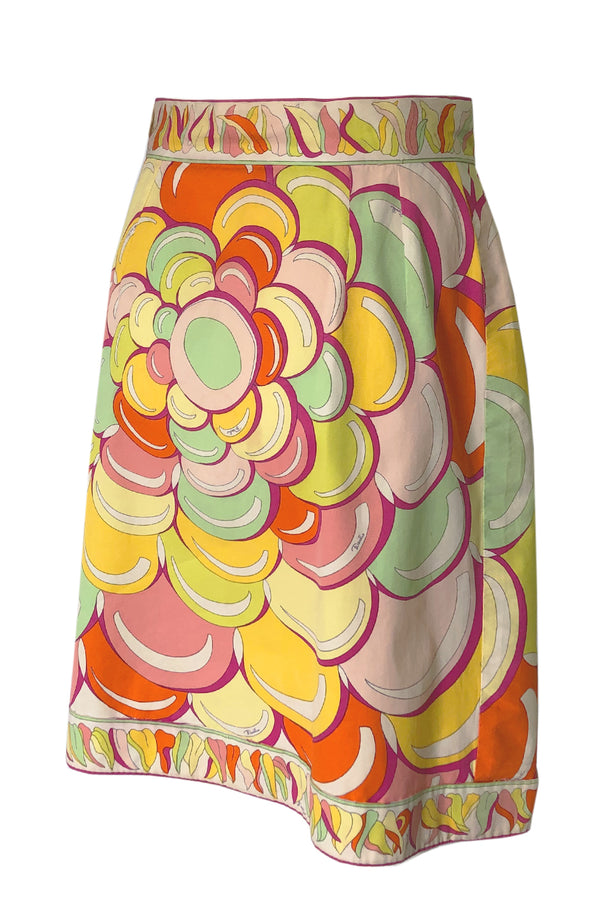 1960s Emilio Pucci Citrus Colored Bubble Printed Cotton Skirt