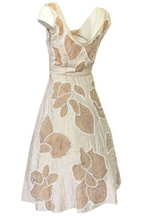 Incredible 1950s Harvey Berin Couture Densely Beaded Ivory Silk Dress