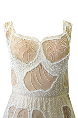 Incredible 1950s Harvey Berin Couture Densely Beaded Ivory Silk Dress