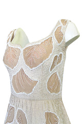 Incredible 1950s Harvey Berin Couture Densely Beaded Ivory Silk Dress