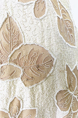 Incredible 1950s Harvey Berin Couture Densely Beaded Ivory Silk Dress