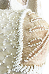 Incredible 1950s Harvey Berin Couture Densely Beaded Ivory Silk Dress