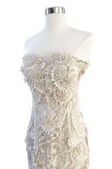 Spring 2008 Oscar De La Renta Embroidered Beaded Ribbon Work Floral Silk Organza Wedding Dress