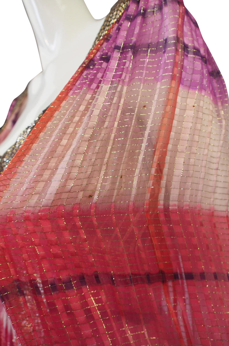 1960s Pink & Gold Silk Chiffon Dress with Silver Beading