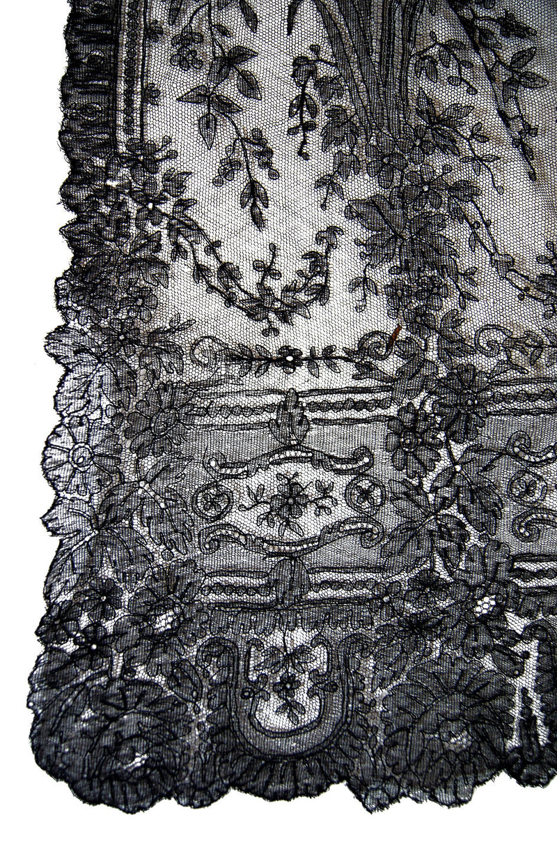 Black cut out chantilly lace trim - Lace trim - lace fabric from