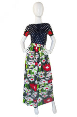 1970s Dot and Floral J. Tiktiner Maxi Dress