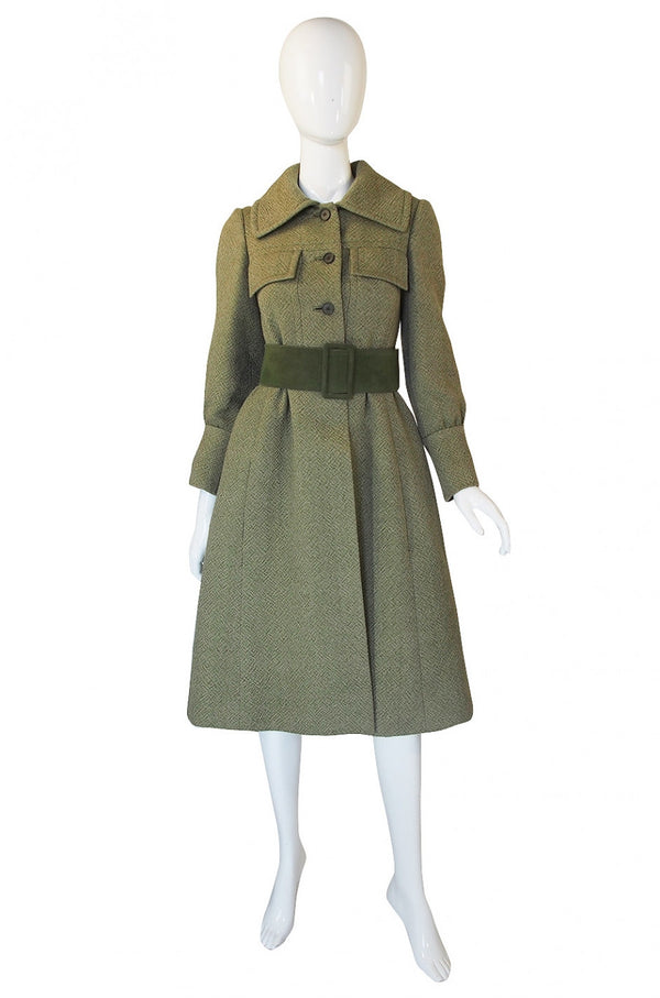 1960s Rare Philippe Venet Green Coat & Belt