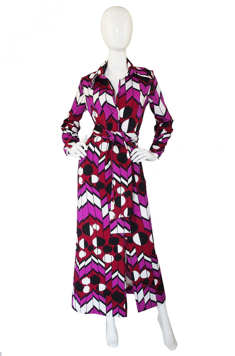 1970s Lanvin Print Maxi Shirt Dress