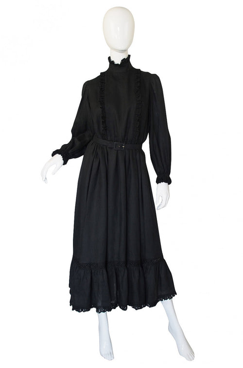1970s Valentino Black Linen Dress