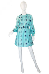 1960s Turquoise Barocco Silk Dress Set