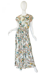 1940s Silk DuBarry Parrot Print Gown
