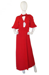1960s Ossie Clark Red Moss Crepe Gown