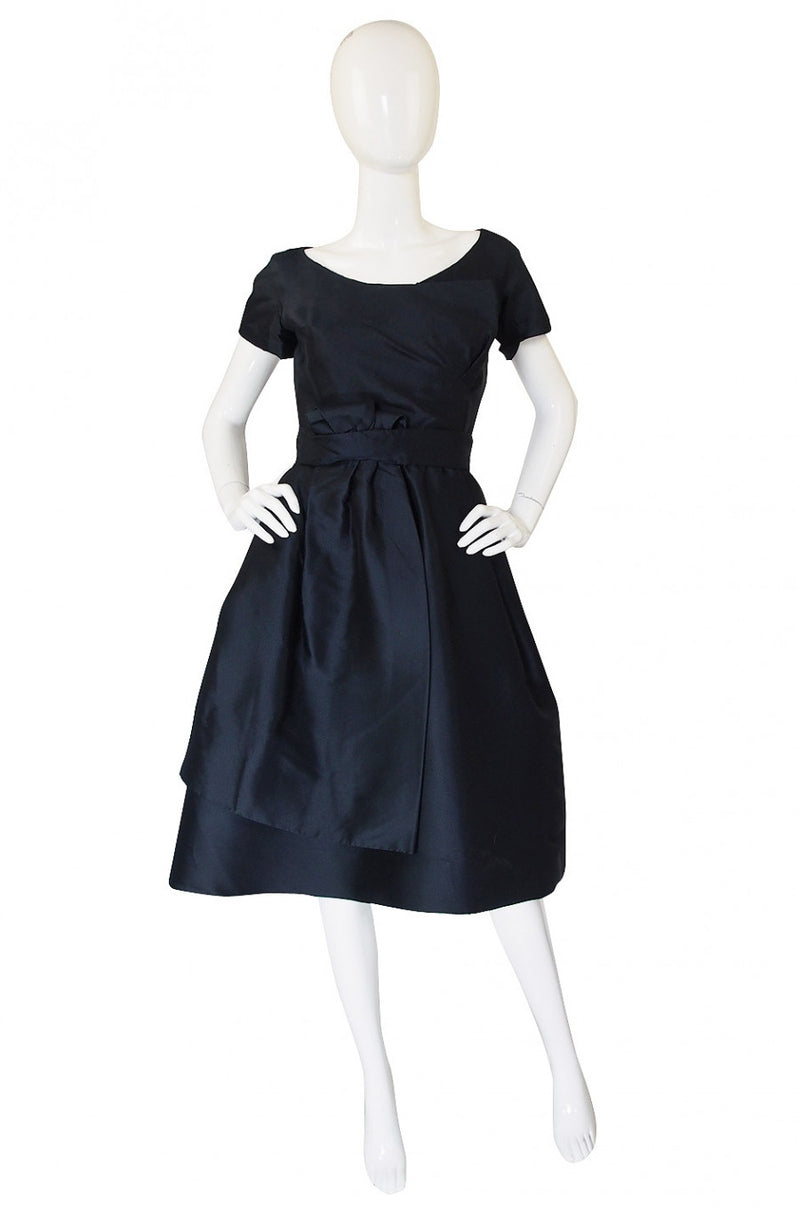 1950s Deep Navy Silk Dior Bow Dress Shrimpton Couture 1950s Deep Navy Silk Dior Bow Dress Shrimpton Couture