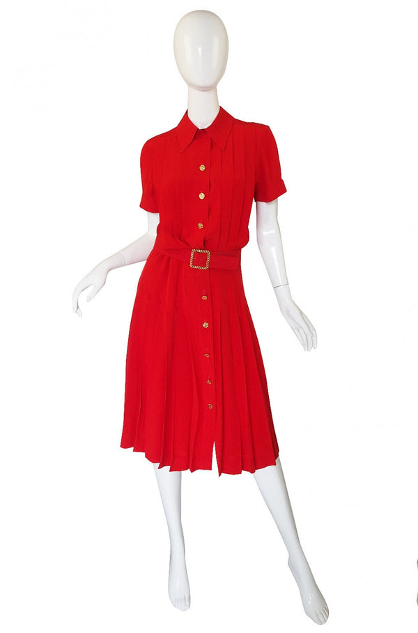 1970s Red Silk Chanel Dress & Belt