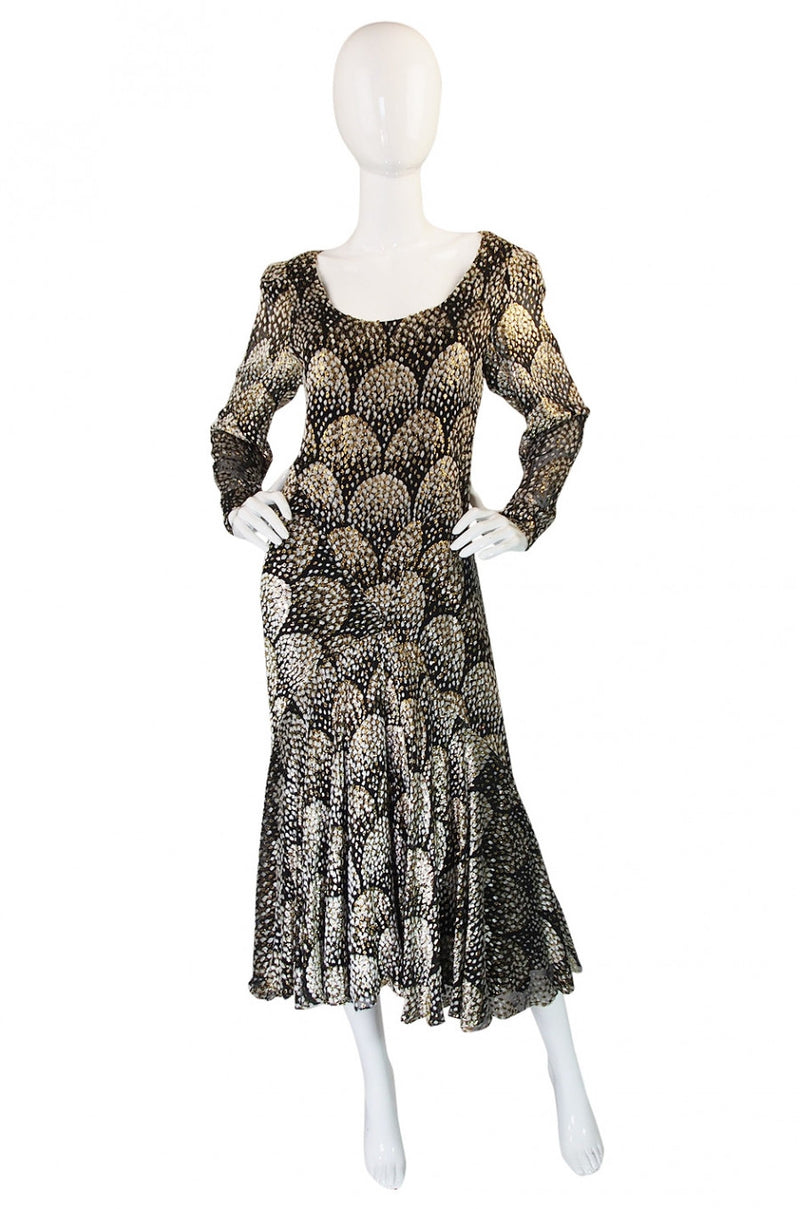 1970s Stavropoulos Metallic Silk Dress