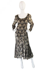 1970s Stavropoulos Metallic Silk Dress