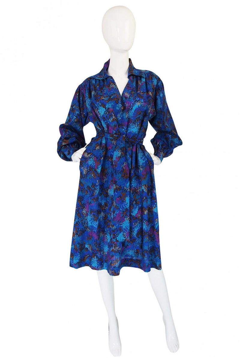 1970s Yves Saint Laurent Challis Blue Dress Shrimpton Couture 1970s Yves Saint Laurent Challis Blue Dress Shrimpton Couture
