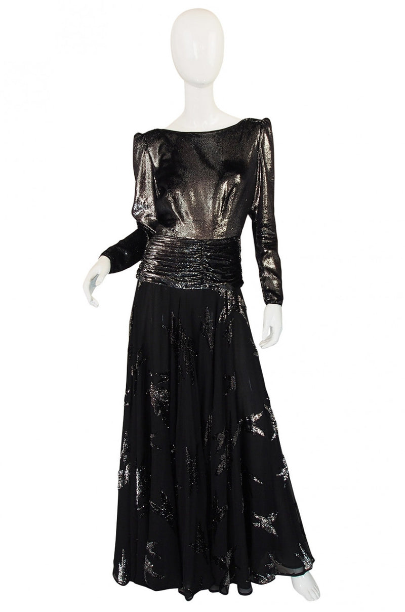 1980s Silver Accent Low Back Valentino Gown