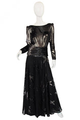 1980s Silver Accent Low Back Valentino Gown
