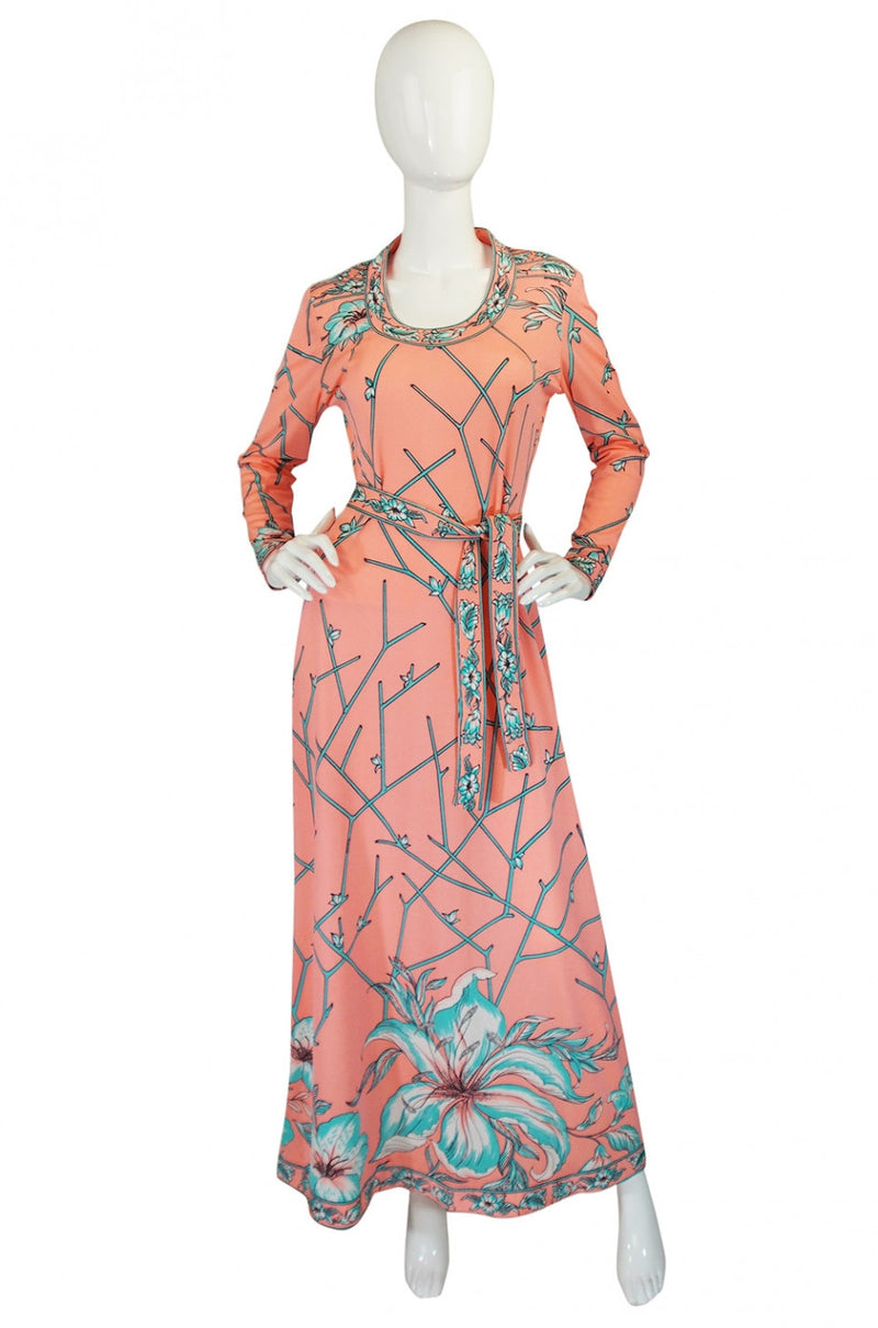 1970s Coral & Turquoise Maurice Jersey Dress Shrimpton Couture 1970s Coral & Turquoise Maurice Jersey Dress Shrimpton Couture