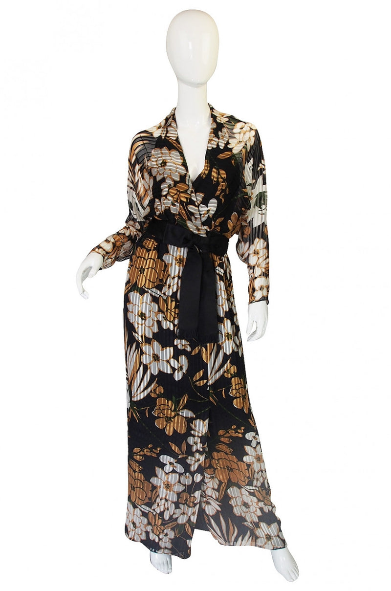 1970s Mollie Parnis Silk Plunge Gown